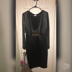 Black sheer  sleeve leather dress worn twice